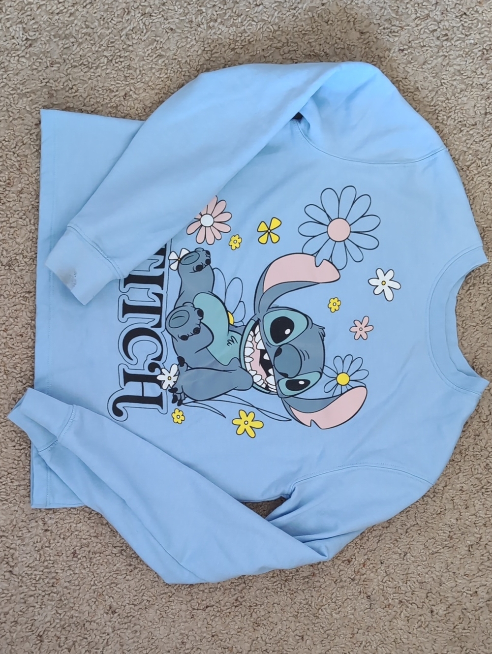 Disney Blue Stitch Floral Pullover Sweatshirt